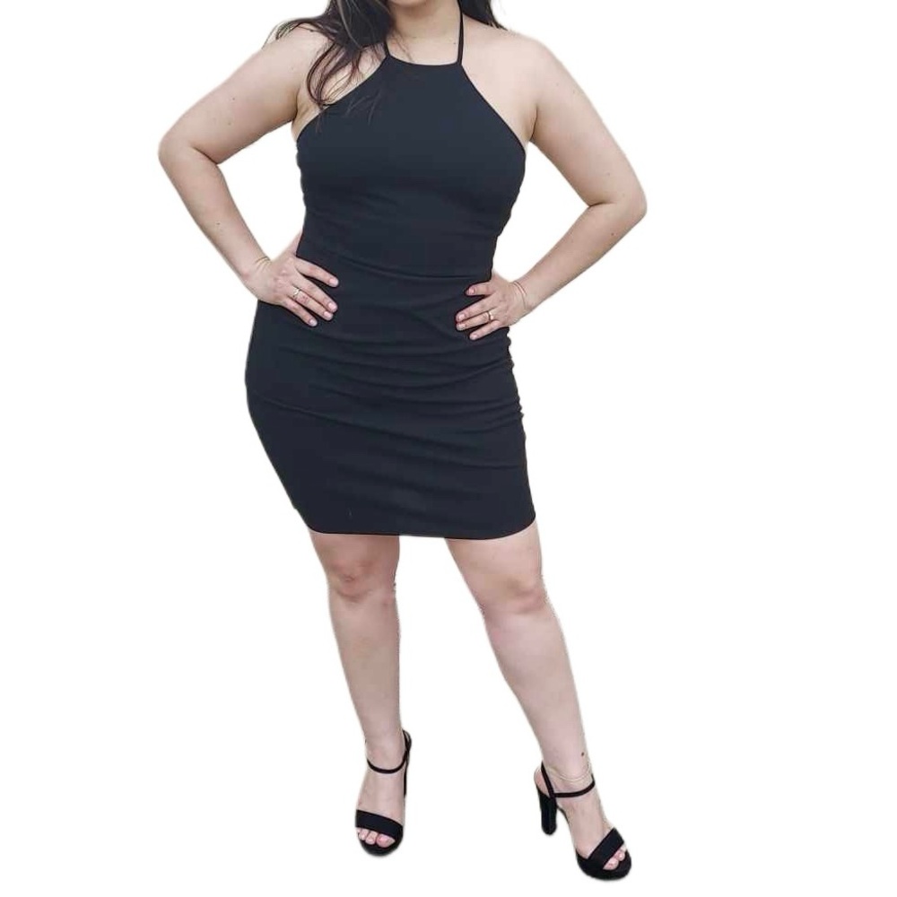 Express Black darted dress with a waist cut, made of scuba fabric